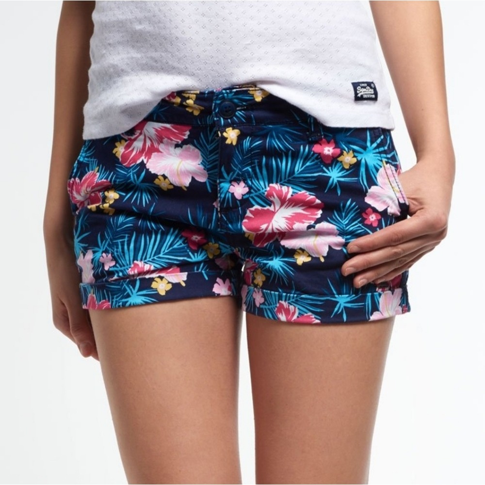Caribbean Joe Floral Print Women's Shorts Tropical Blue‎ Pink Casual Summer